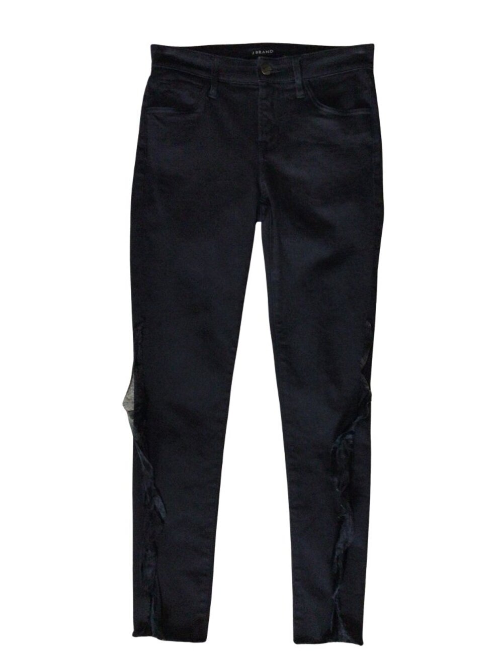 J Brand Jeans Women’s 24 Black Skinny Cropped Ankle Sheer Ruffle Raw Hem Slits